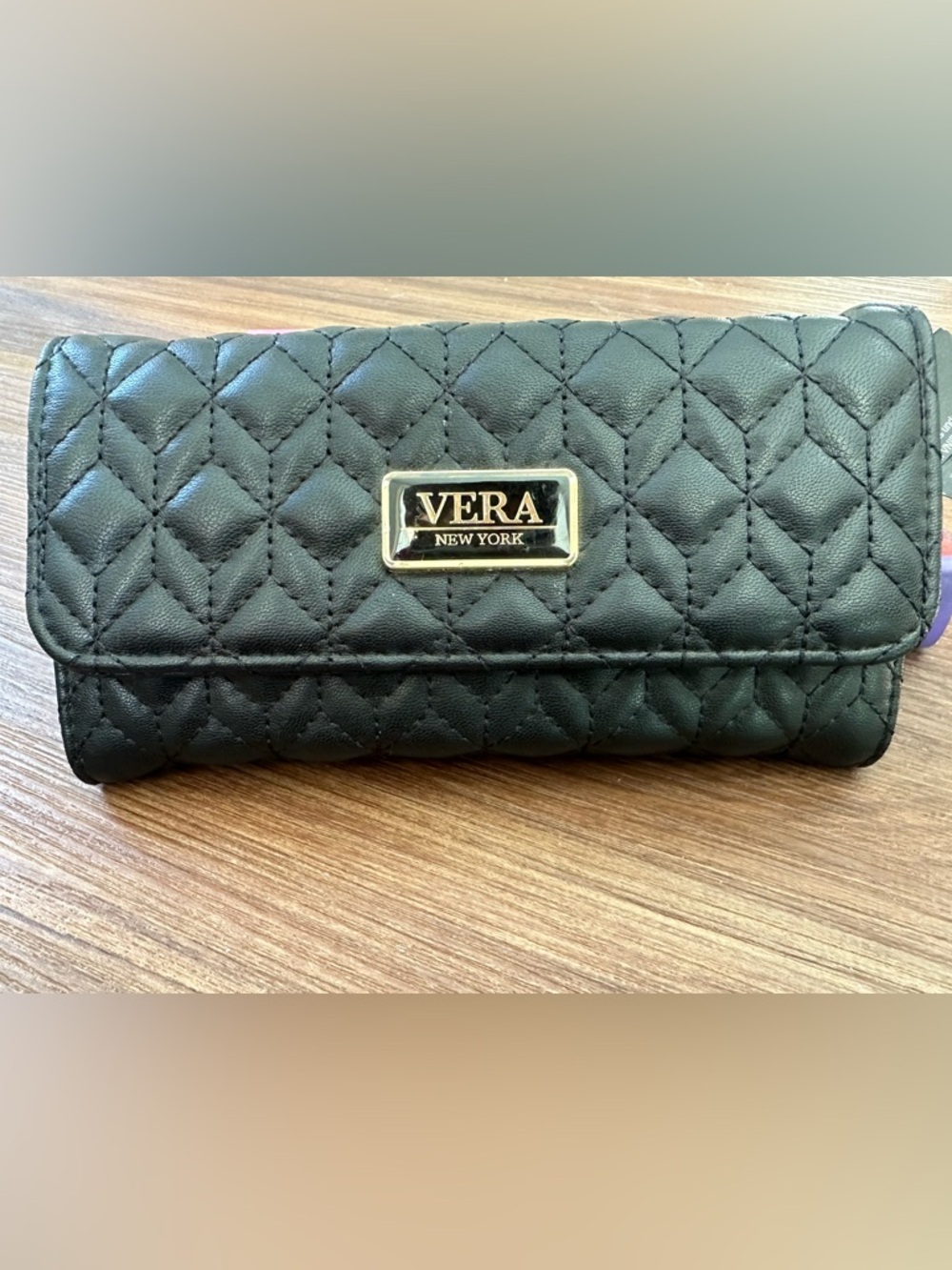 NWT Vera New York Black Quilted Continental Wallet – Gold Hardware
